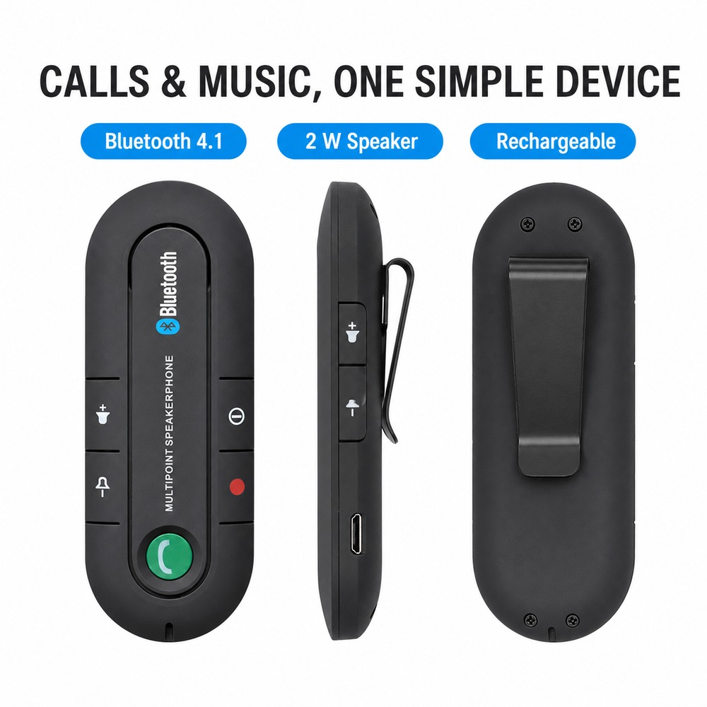 Audio Without Music - Bluetooth 4.1 Araç Hoparlörü Güneşlik Klipsi
