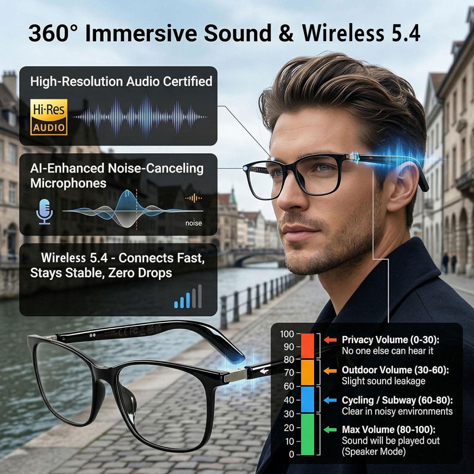 Audio Music Bluetooth - Gerçek Zamanlı Çeviri, Hi-Fi Müzik Çalma,